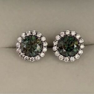 Green Moissanite 4ct Sterling Silver Halo Stud Earrings